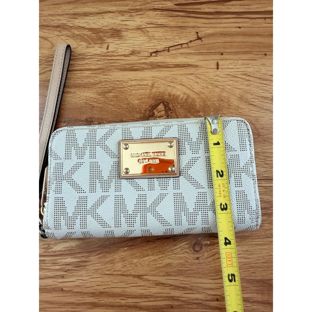 Michael Kors Jet Set MK Logo Zip Around Wristlet Wallet Vanilla Monogram Gold OS - Picture 6 of 16